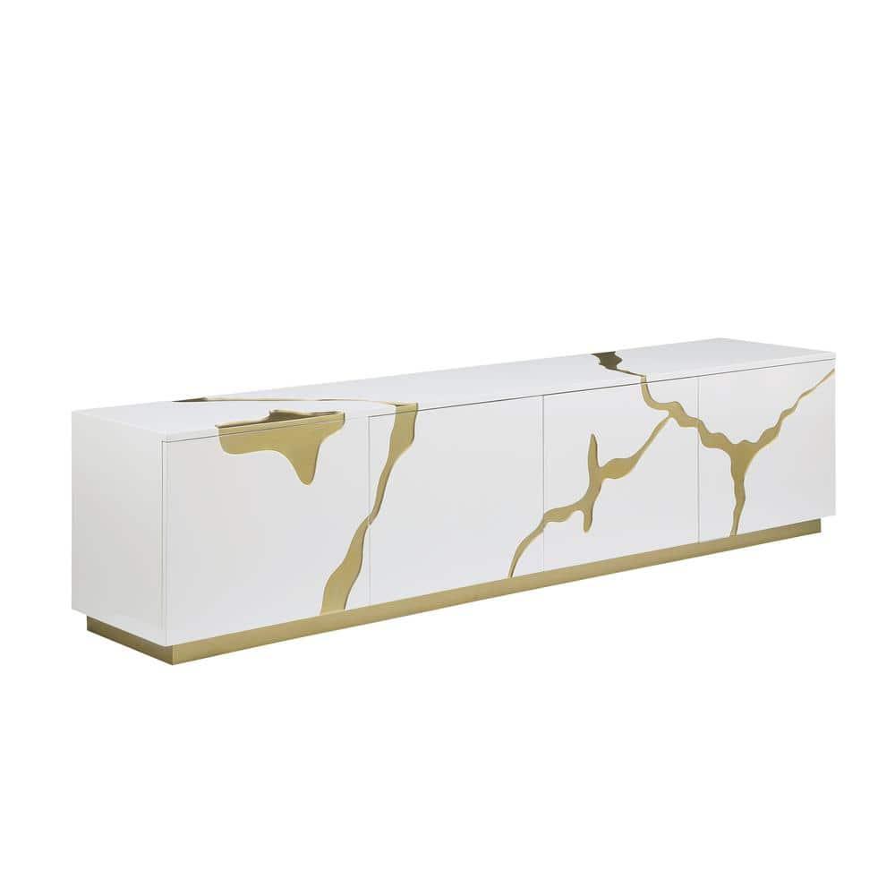 Sanford White High Gloss Wood with Gold Accent Modern TV Stand