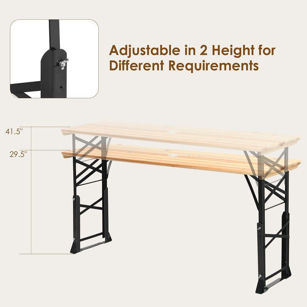 Costway 66.5" Outdoor Folding Wood Picnic Table Height Adjustable Metal Frame
