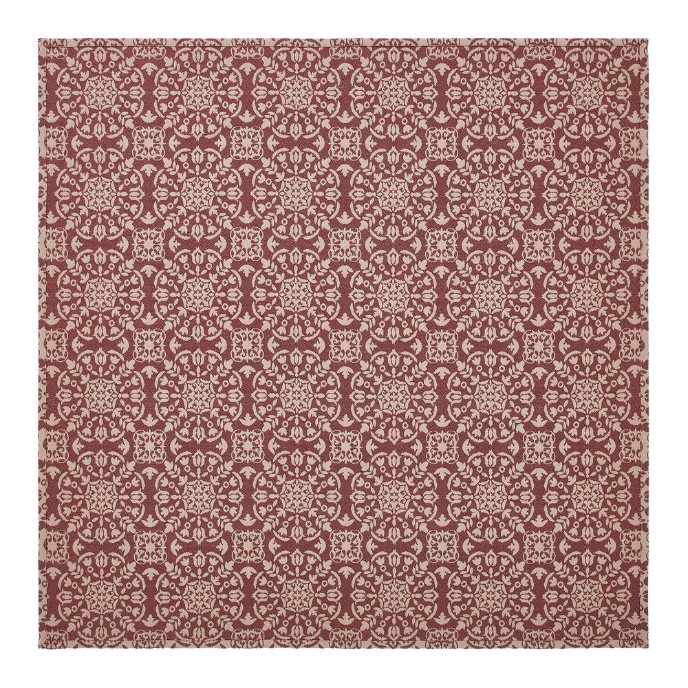 VHC Brands Custom House Burgundy & Tan Jacquard Table Topper 42x42, Kitchen and Dining Room Decor, Tabletop Accessory, Cotton, Custom House Collection, Square 42x42, Natural
