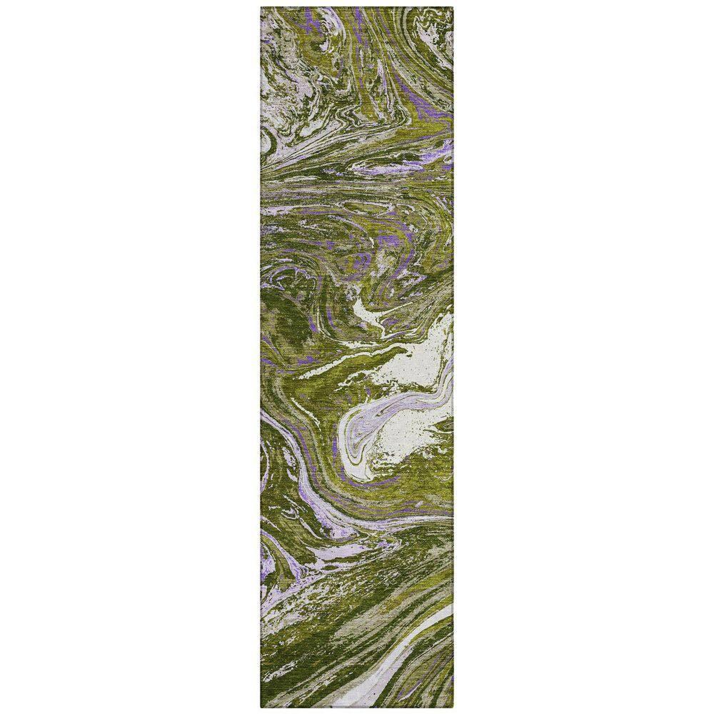 Olive Abstract Washable Synthetic Runner Rug 2'3" x 7'6"