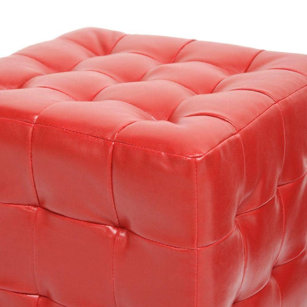 Set of 2 Siskal Modern Cube Ottoman Red - Baxton Studio: Faux Leather, No Assembly, Wood Frame
