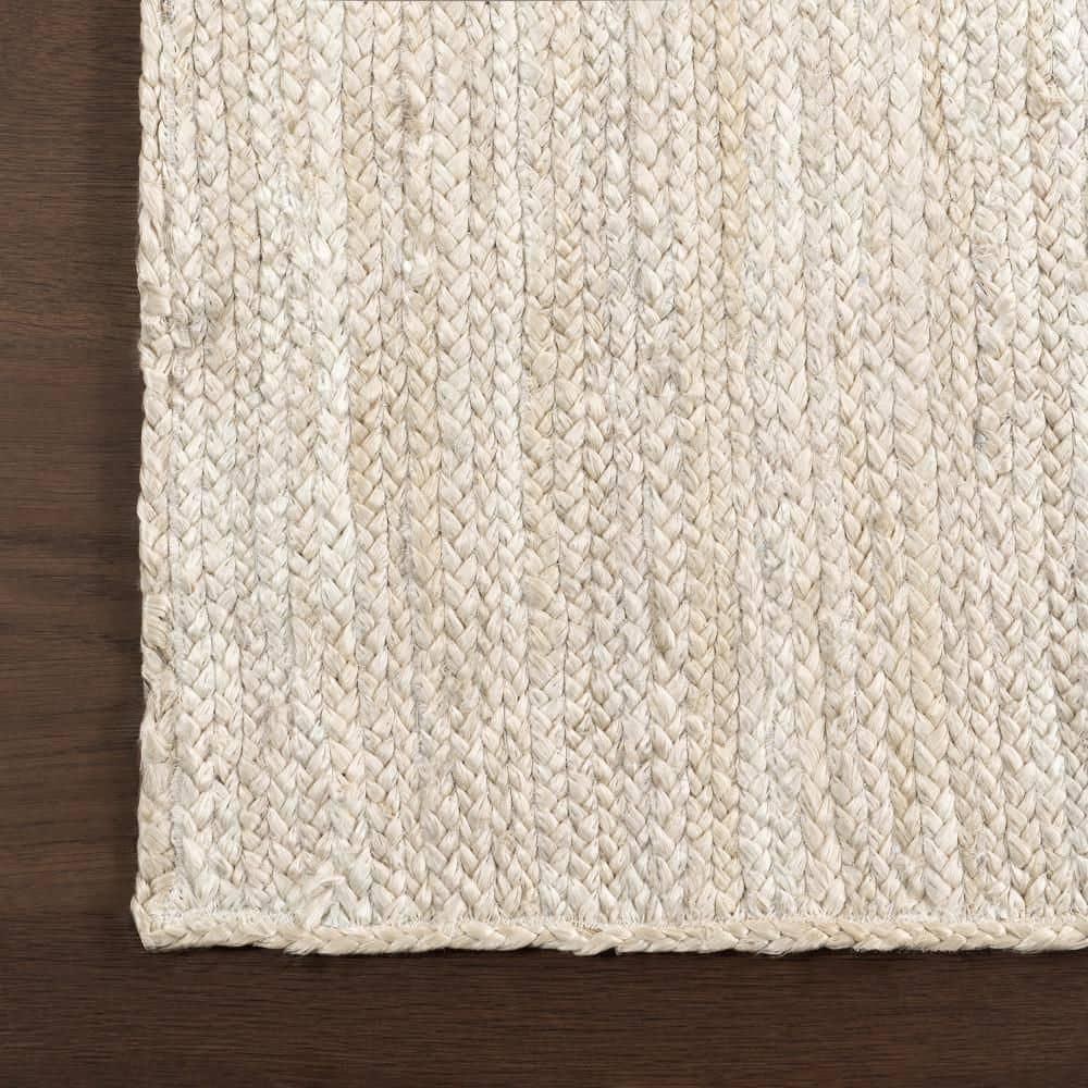 Nuloom 10 Square Rigo Jute Hand Woven Indoor Area Rug, Off White, Solid Farmhouse Design, Natural Fiber Bedroom, Living Room, Kitchen,