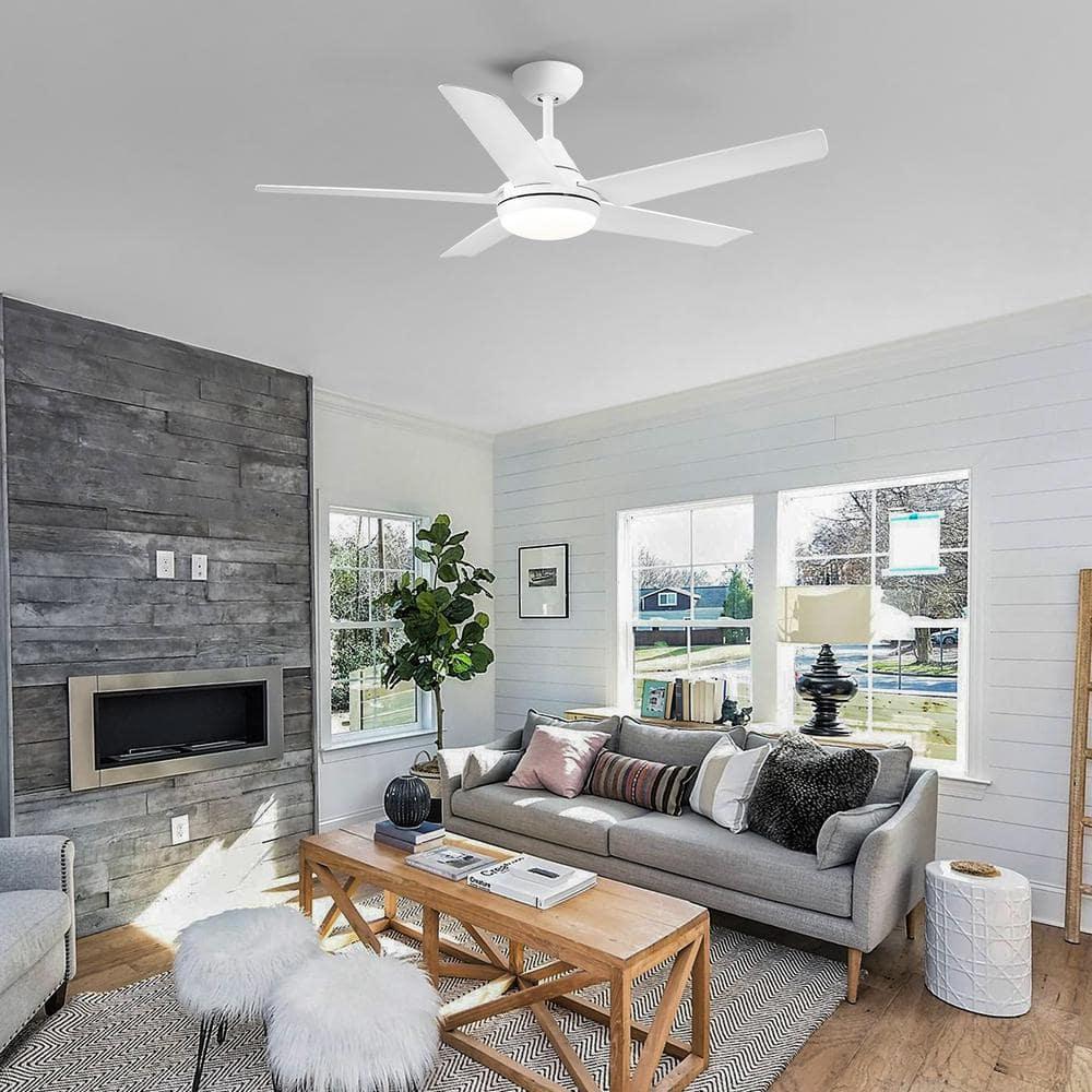 48 in. Indoor White Ceiling Fan with Integrated Dimmable LED Light Kit and Remote Control