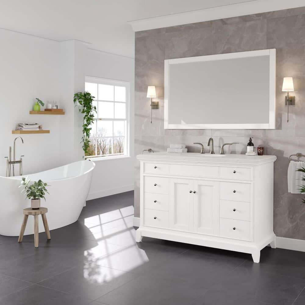 Eviva Elite Stamford . White Single Sink Bath Vanity With Carrara Quartz Top And Undermount Porcelain Sink