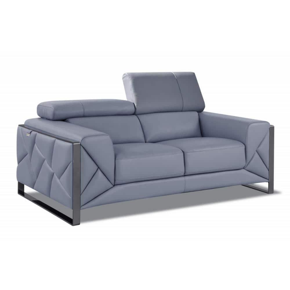 HomeRoots 477563 75 in. Tufted Italian Leather Loveseat, Light Blue