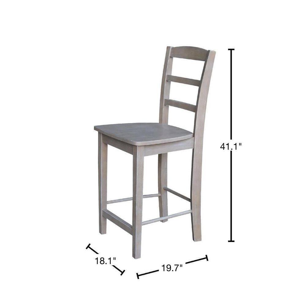 International Concepts 24" Madrid Counter Height Barstool Washed Gray/Taupe : Hardwood Ladder-Back, Spot Clean