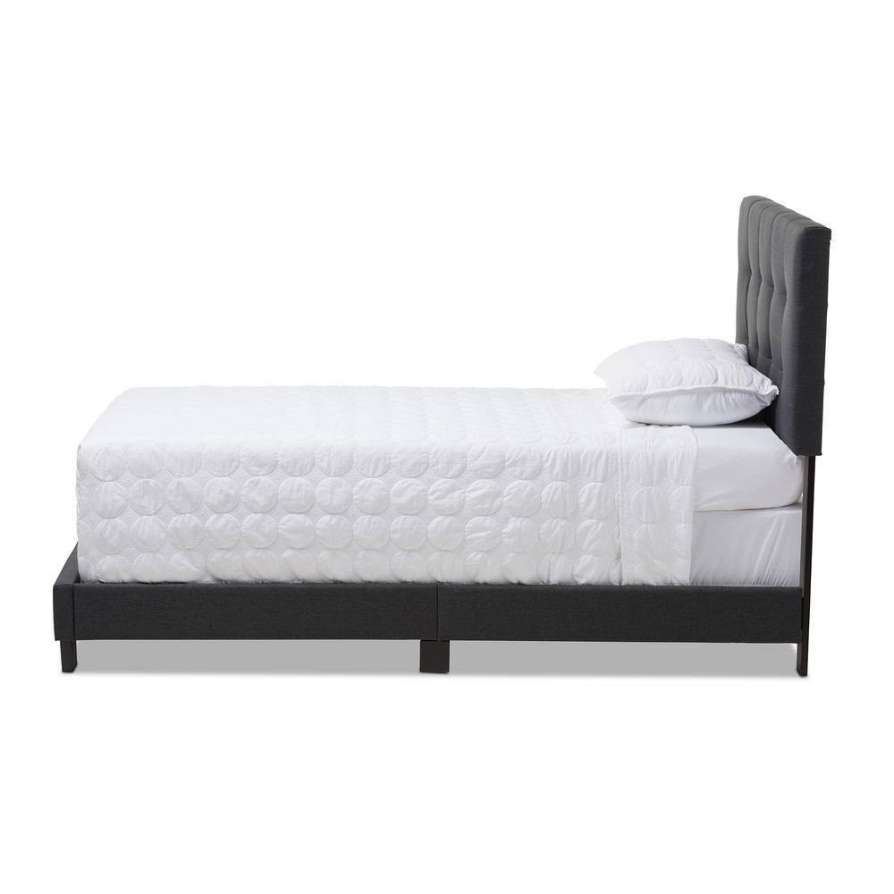 Twin Brookfield Modern and Contemporary Fabric Upholstered Bed Black - Baxton Studio: Charcoal Polyester, Grid-Tufting Design, Solid Wood Legs
