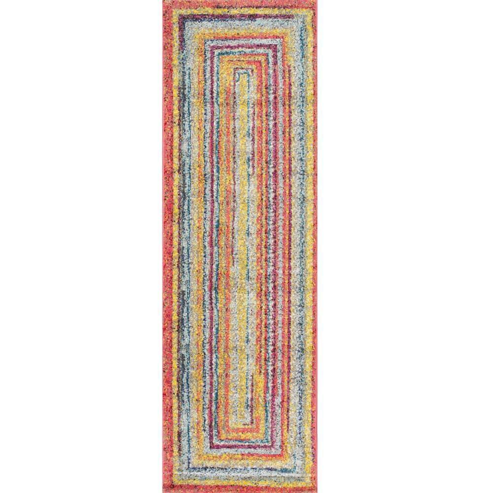 2'6"x10' Hargis Labyrinth Runner Rug Yellow - nuLOOM: Geometric Vintage Indoor Runner, Low Pile, Polypropylene