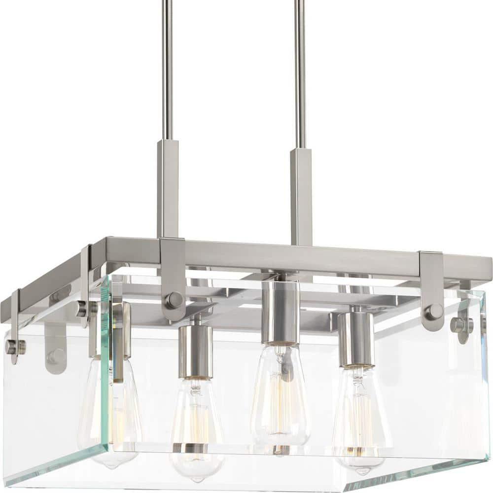 Progress Lighting Glayse 4-Light Semi-Flush Convertible Fixture, Brushed Nickel, Beveled Glass Shade