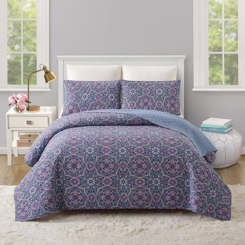 Modern Heirloom 3pc Full/Queen Lavender Florals Bedding Set Purple
