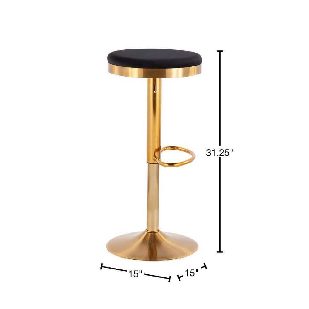 Set of 2 Dakota Glam Adjustable Barstools Steel/Velvet Gold/Black - LumiSource: Swivel, Footrest, Mid-Century Modern Design