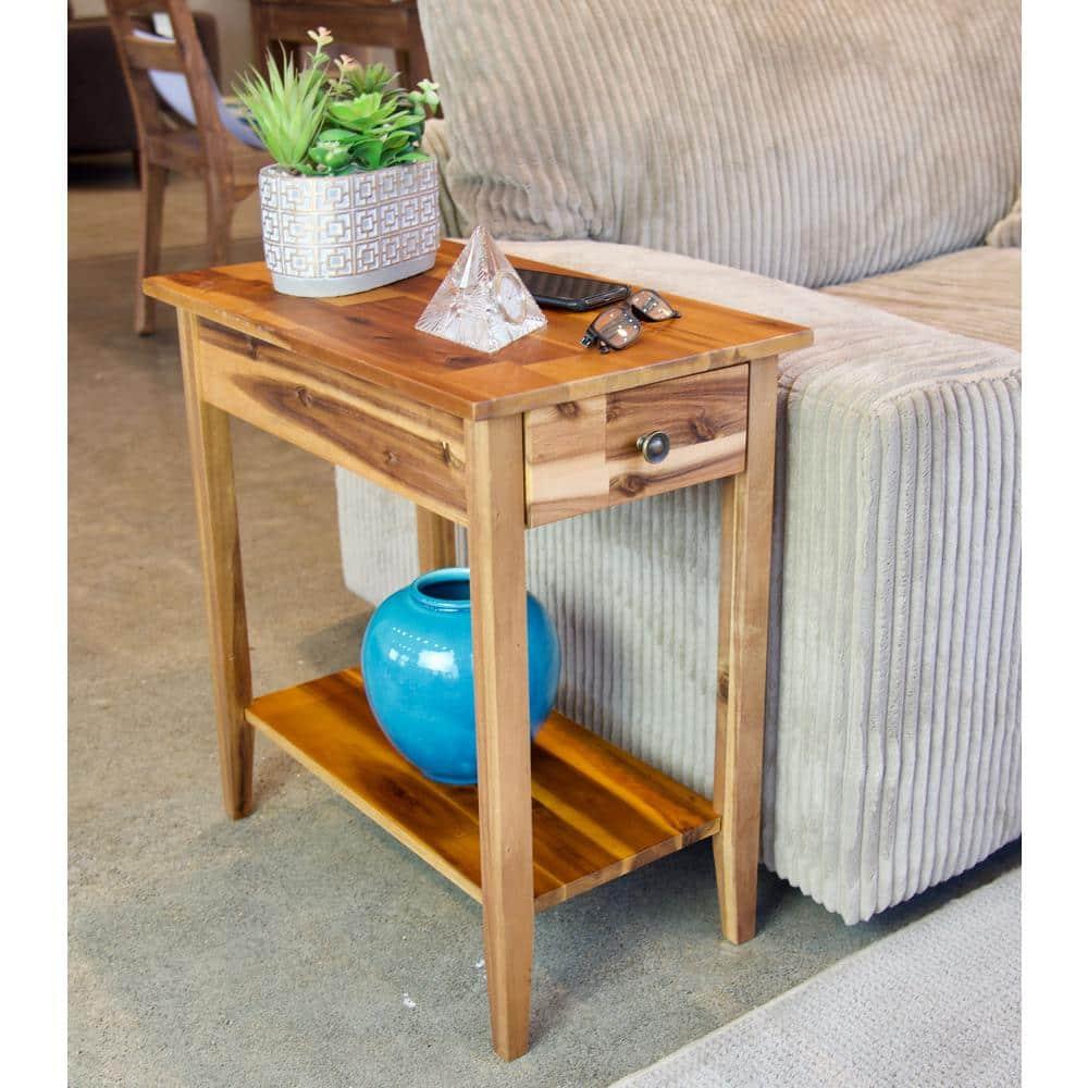 Casual Contemporary Living 2-Tier Solid Acacia Recliner Table with Drawer - Natural