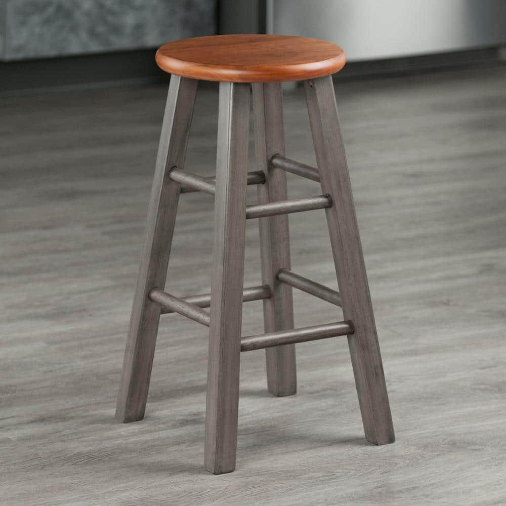 24" Ivy Counter Height Barstool Rustic Teak Brown - Winsome: Solid Wood, No Assembly, 220lb Capacity