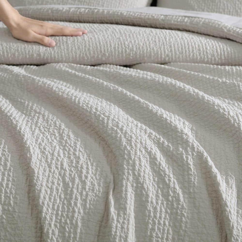 Vera Wang Puckered Texture Cotton Grey Duvet Cover Set | Wayfair