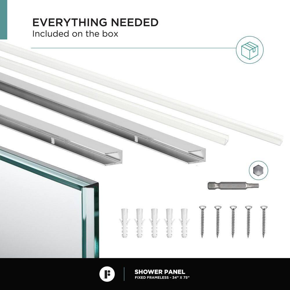 34'' W x 74.25'' H Semi-Frameless Fixed Glass Panel