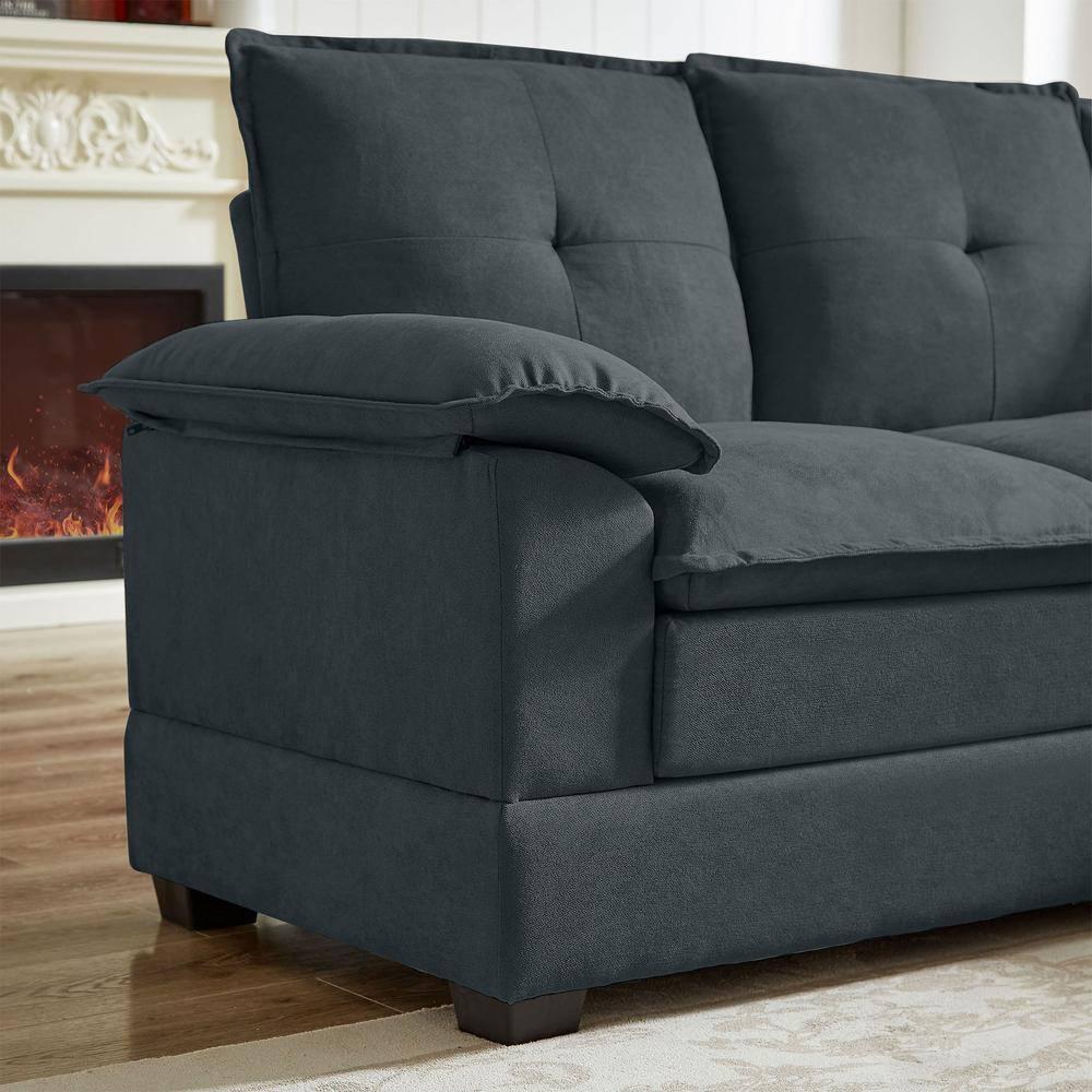 82" Convertible Sectional Sofa, L-Shaped Comfy Cloud Couch with Reversible Chaise and Padded Armrests, Modern Polyester 3 Seat Sofa Couches for Living Room (Green)