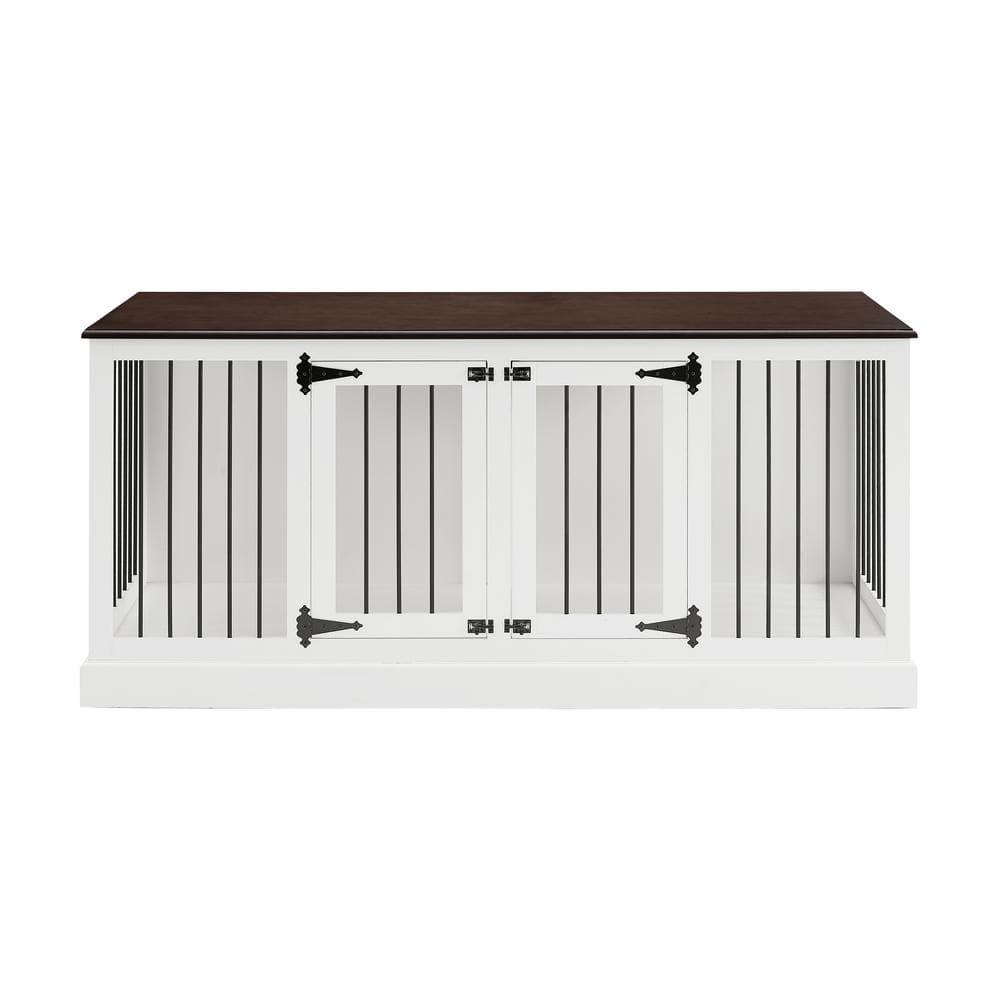 Crosley Winslow Credenza Pet Crate-Color:White/Dark Brown,Size:Medium