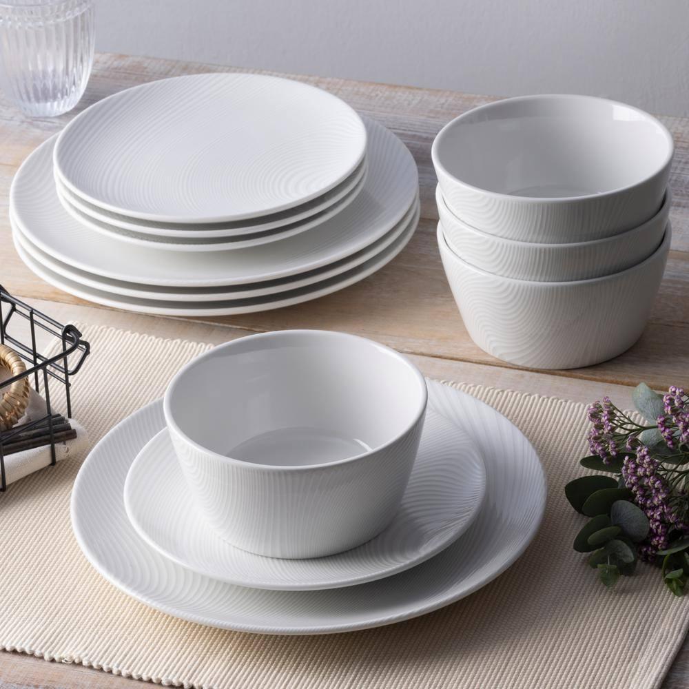 Noritake Colorscapes White-on-White Dune Coupe Dinner Plates, 11"