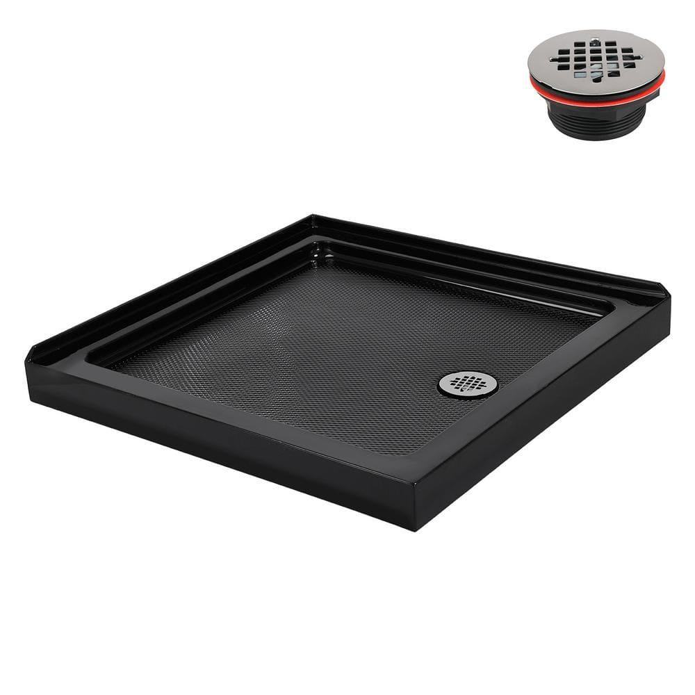 Streamline Bath NT-2151-36BL-RH Streamline NT-2151-36BL-RH 36 in. x 36 in. Corner Acrylic Shower Base in Glossy Black with Right Hand Drain, Drain Included