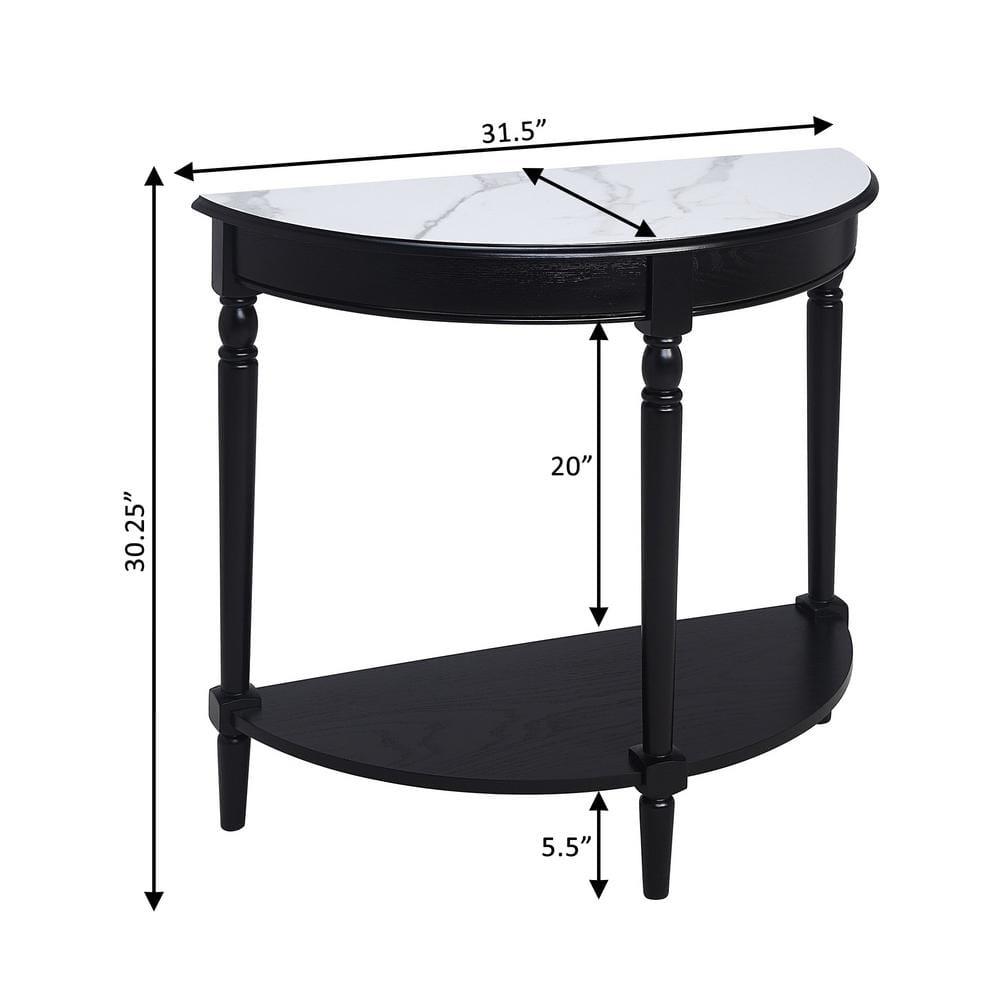 Convenience Concepts French Country Half-Round Entryway Table with Shelf, White Faux Marble/Black