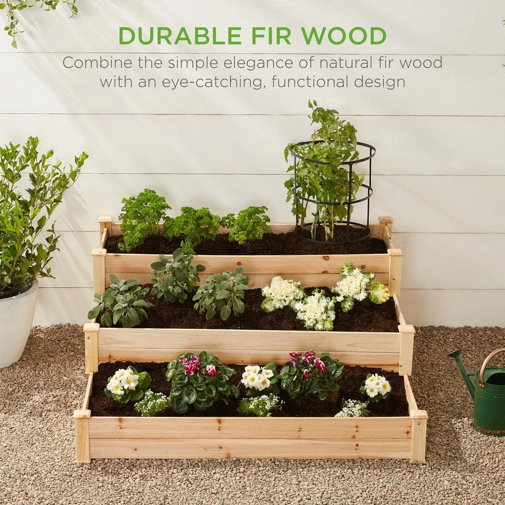 Arlmont & Co. Rosselyn 3-Tier Fir Wood Raised Garden Bed Planter for Plants, Vegetables, Outdoor Gardening
