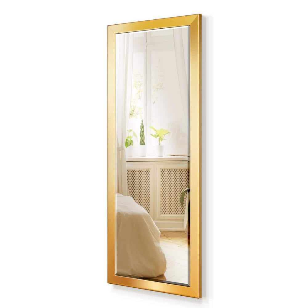 25 in. W x 61 in. H Framed Rectangle Beveled Edge Wood Full Length Mirror in Solid Gold