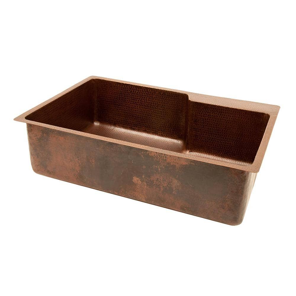 33" Hammered Copper Kitchen Single Basin Sink with Matching Drain and Accessories