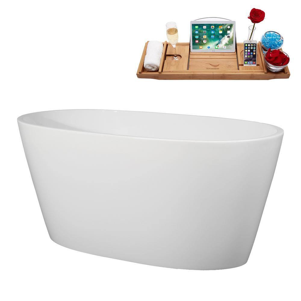 51" Streamline Soaking Freestanding Tub and Tray With Internal Drain