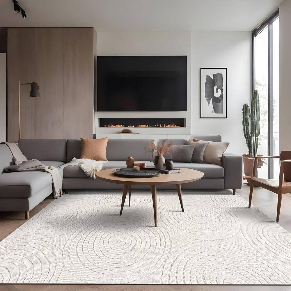 Cloudy Touch White 5 x 7 ft. Circular Indoor Area Rug