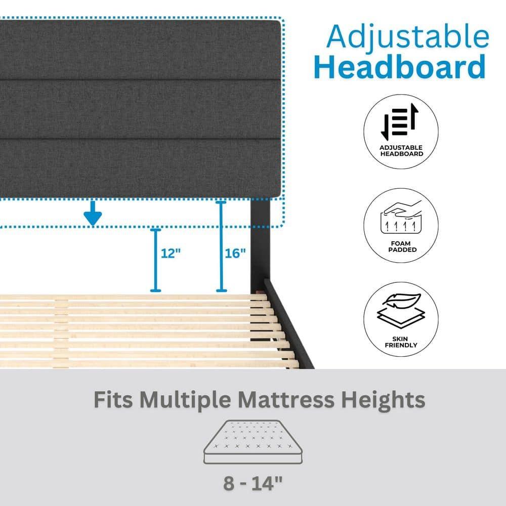 Boyd Sleep Boyd Sleep Sicily Upholstered Linen Tri Panel Platform Bed Frame with Adjustable Height Headboard, Sturdy 13 Slat Support System, No Box Spring Required
