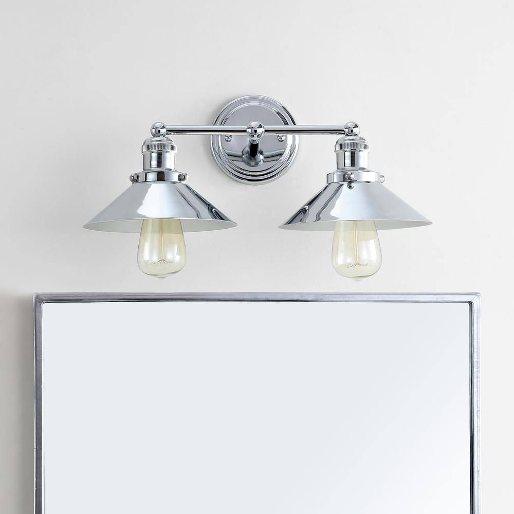 17.5" Metal June Vanity Wall Light Silver - JONATHAN Y: Chrome Finish, Industrial Style, ETL Listed, 2-Light Fixture