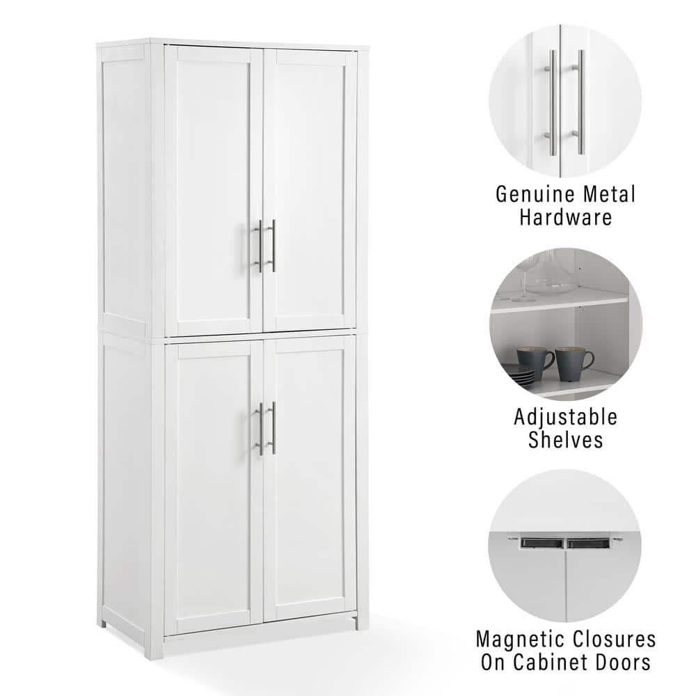 Savannah Tall Pantry White - Crosley: Shaker-Style Doors, 6 Adjustable Shelves, MDF Wood