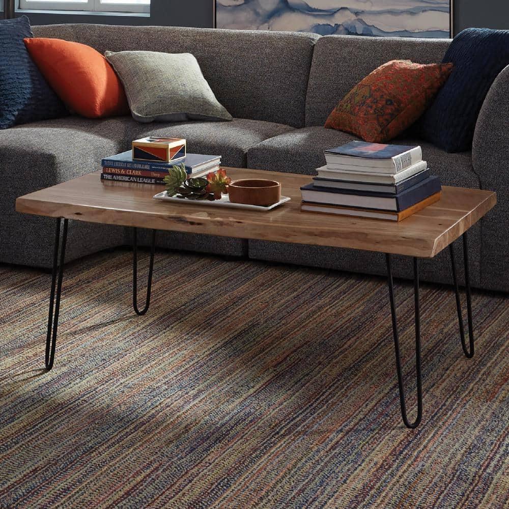 Alaterre Furniture 48" Hairpin Natural Brown Live Edge Large Coffee Table: Acacia Wood, Nylon Floor Protectors
