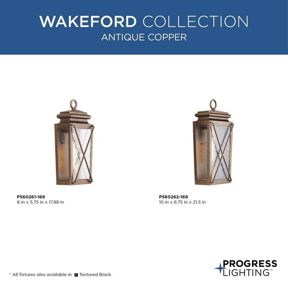 Wakeford Collection One-Light Antique Copper and Clear Water Glass Transitional Style Small Outdoor Wall Lantern