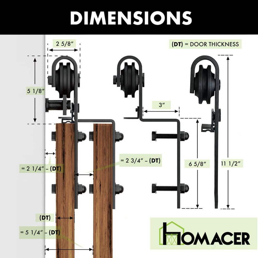 Homacer Black Rustic Single Track Bypass Sliding Barn Door Hardware Kit 6.6ft Black Rustic Carbon Steel Powder Coated Barn Door Hardware Kit