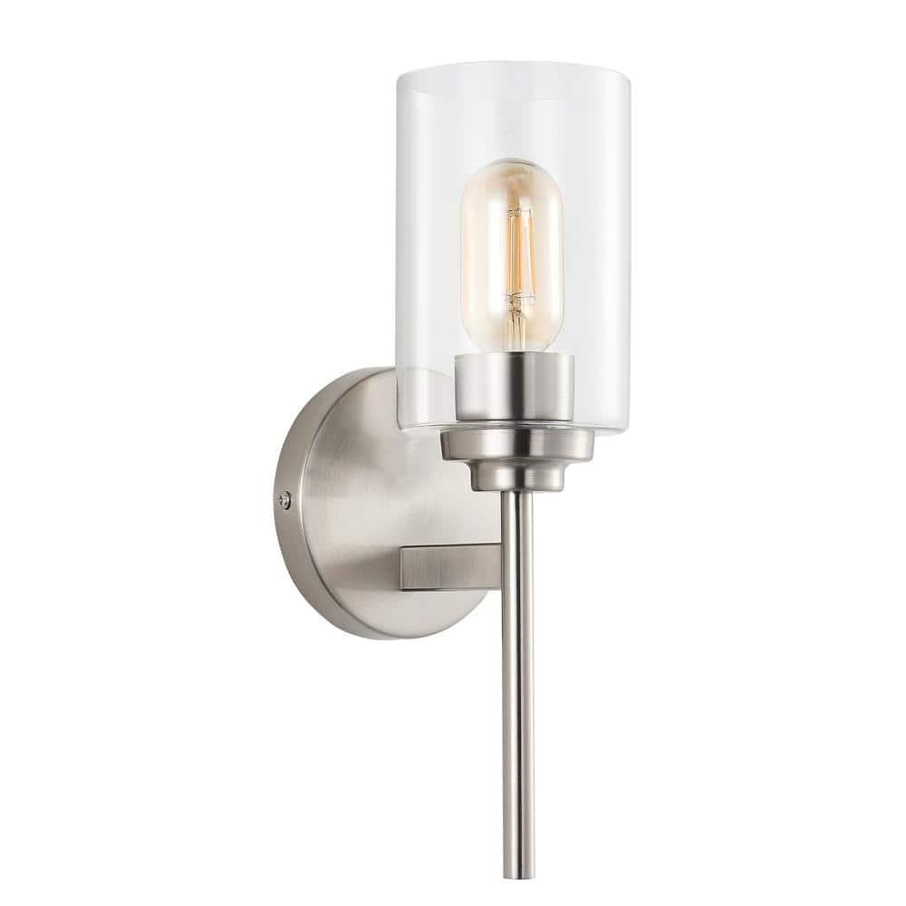 Juno 13 in. 1-Light Nickel Farmhouse Industrial Iron Cylinder LED Wall Sconce Vanity Light