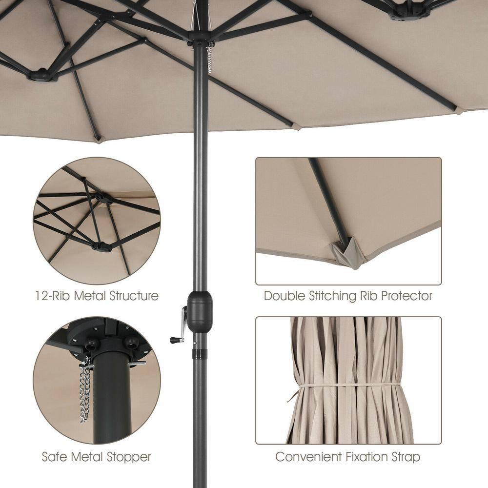 Costway 15FT Patio Double-Sided Umbrella Crank Outdoor Garden Market Sun Shade Beige