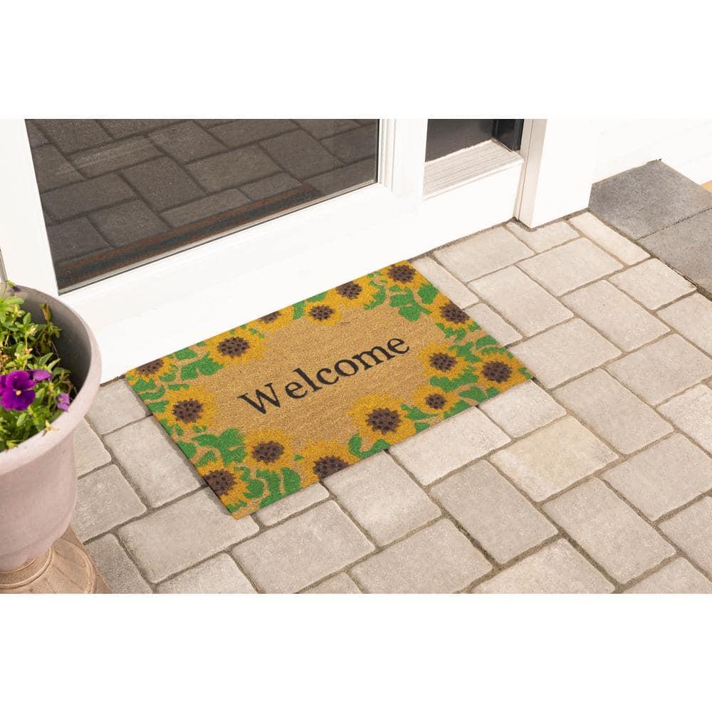 Storm Stopper All Weather Welcome With Sunflowers Indoor/Outdoor Printed Coir Mat