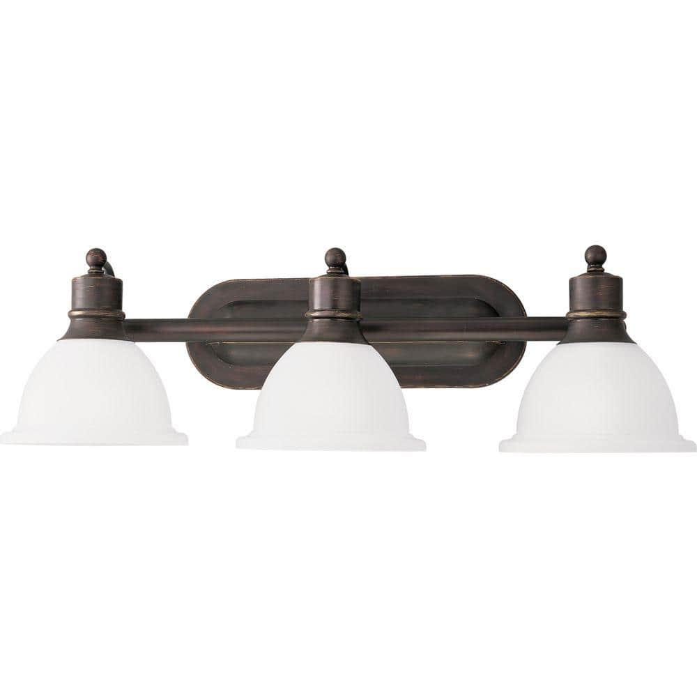Progress Lighting Madison 3-Light Wall Bracket, Antique Bronze, White Etched Glass