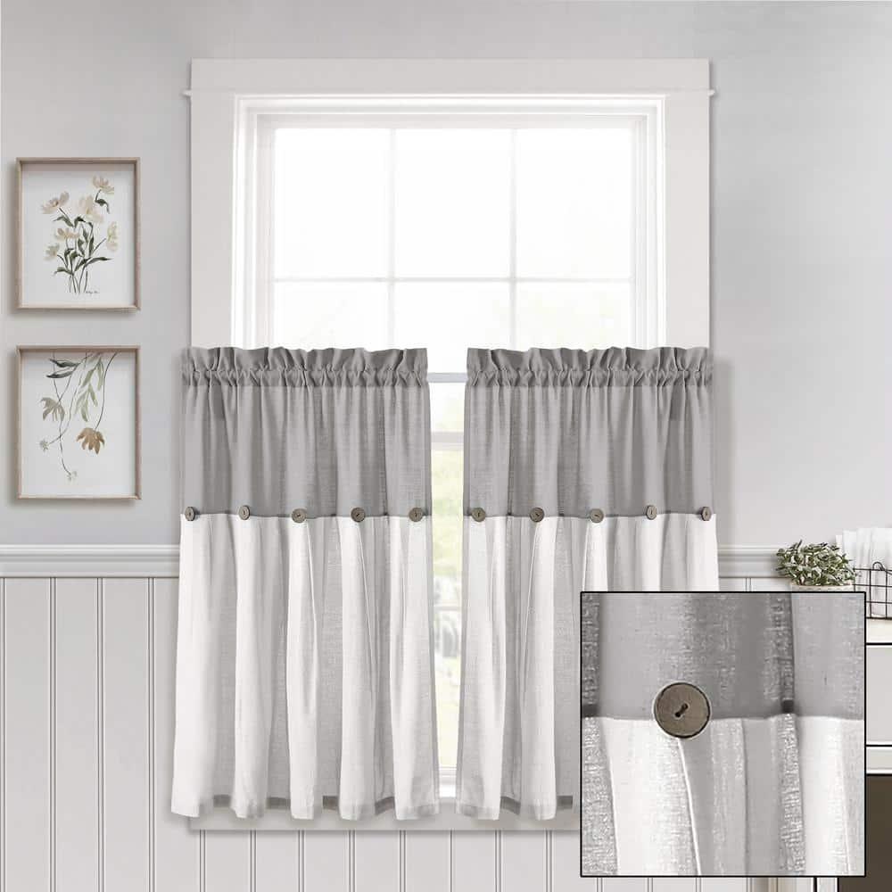 Lush Decor Linen Button Cotton Blend Tailored 29'' W Cafe Curtain (Set of 2)