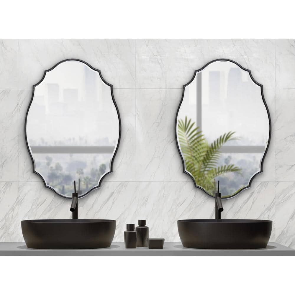 Kate and Laurel Leanna Modern Scalloped Wall Mirror, 18 x 24, Black, Glam Oval Mirror for Wall