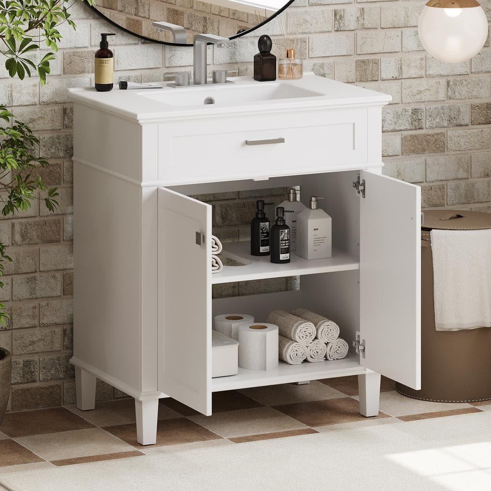 Tryimagine 30-Inch Bathroom Vanity With Ceramic Basin,  Soft Close Door And Adjustable Shelves