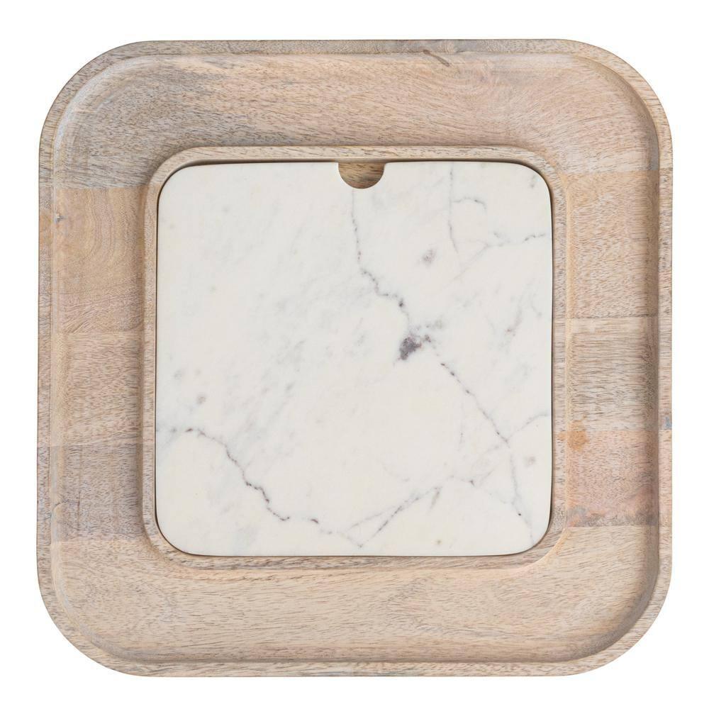 Creative Co-Op Marble And Wood Cutting Board On A Dish