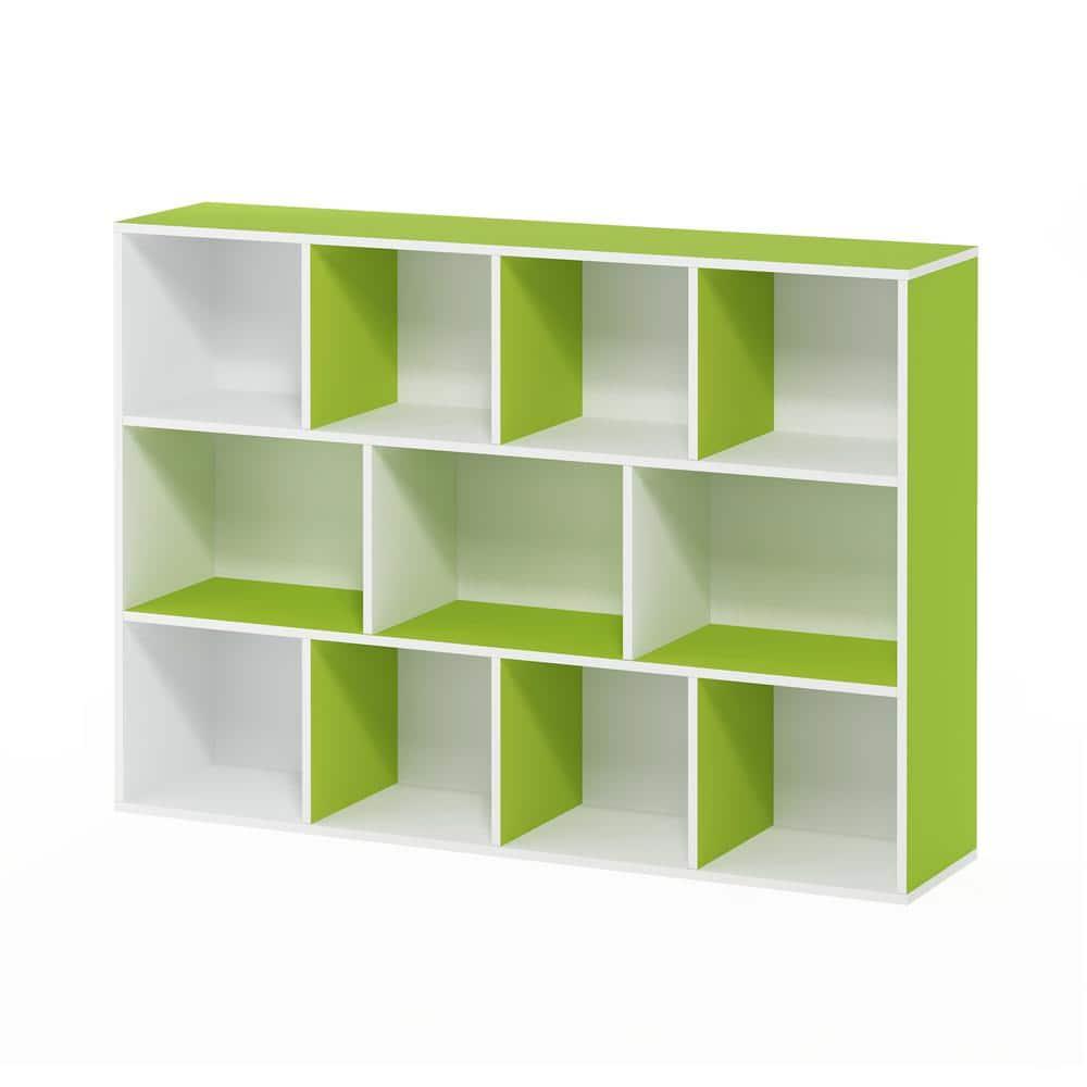 Furinno 3-tier Open Bookcase 11-Cube Floor Standing Storage Shelves Display Cabinet,Green