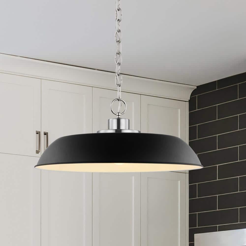 60/7485-Nuvo Lighting-Colony - 1 Light Medium Pendant In Mid-Century Modern Style-8.13 Inches Tall and 19.88 Inches Wide-Matte Black/Polished nickel
