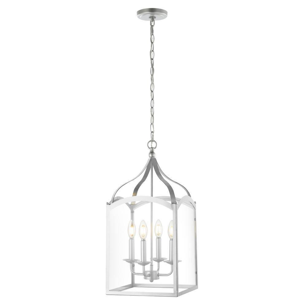 11" LED 4-light Ruth Classic Lantern Metal/Glass Pendant Silver - JONATHAN Y: ETL Listed, Adjustable Height