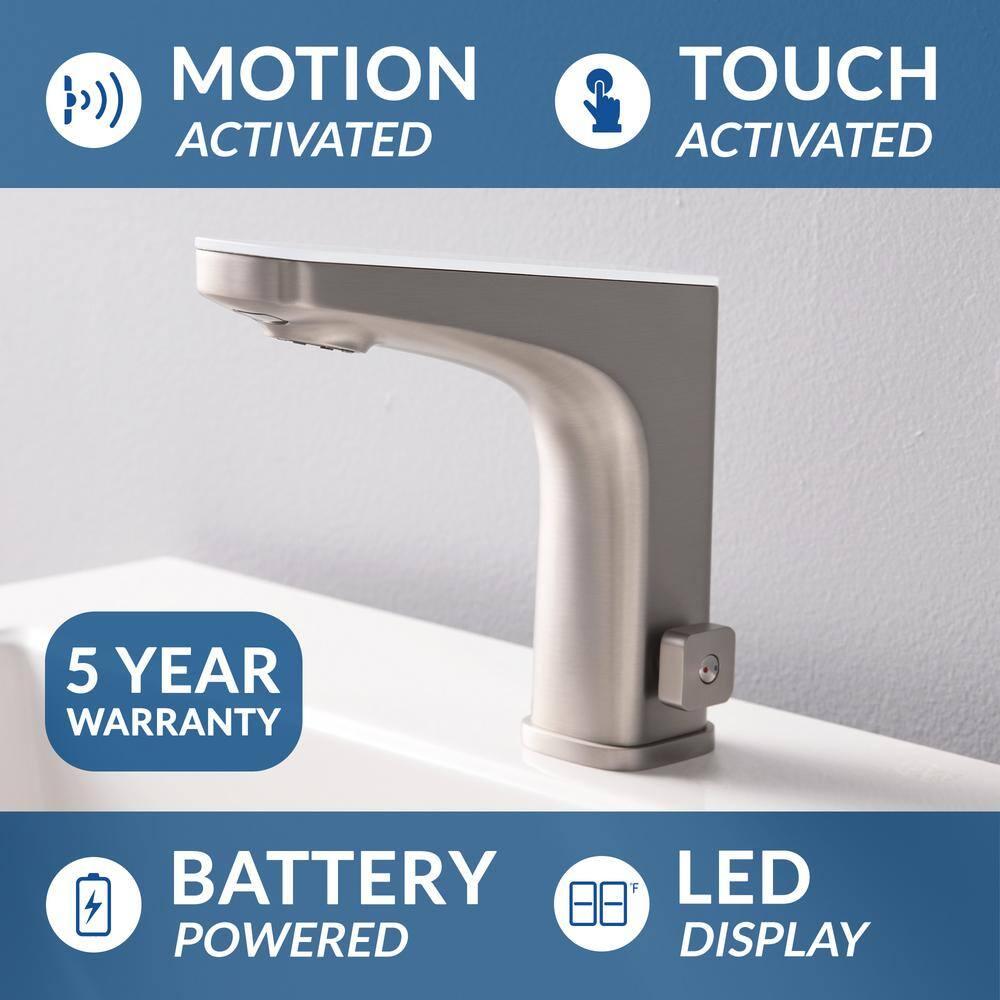 Bio Bidet Grove Touchless Bathroom Sink Faucet, Hands Free or Touch Activated, Brushed Nickel