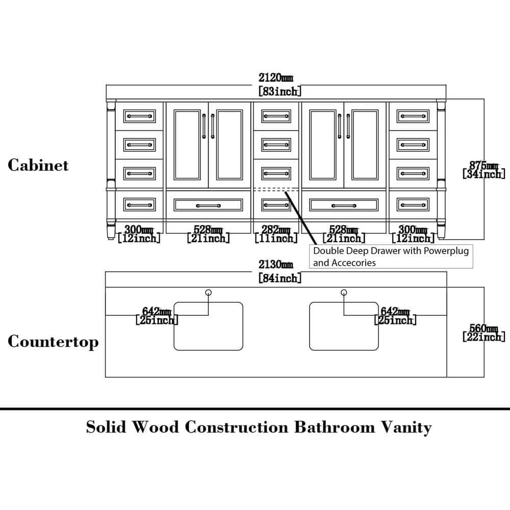 Willow Collections Aberdeen 84'' Double Bathroom Vanity with Quartz Top