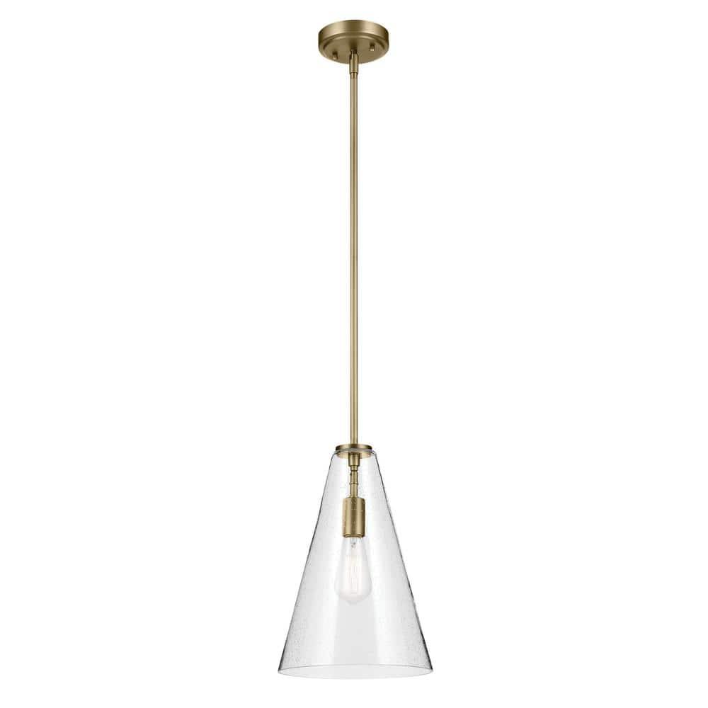 Natural Brass Mini Pendant with Clear Seeded Glass Shade