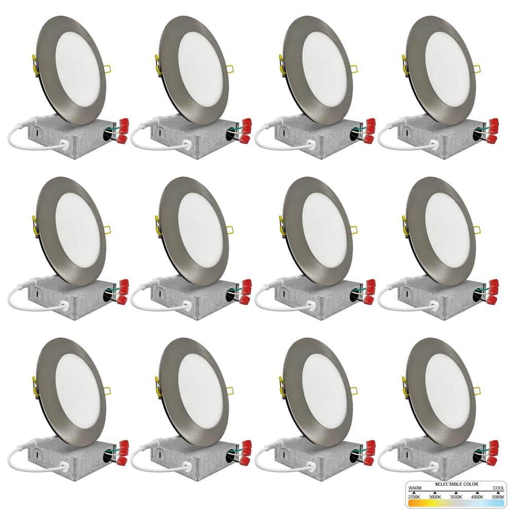 NUWATT NW-P-DL-6-15W-5CT-BN-12P Panel Downlight 6.88'' Selectable Color Temperature Dimmable Air-Tight IC Rated LED Canless Recessed Lighting Kit (Set of 12)